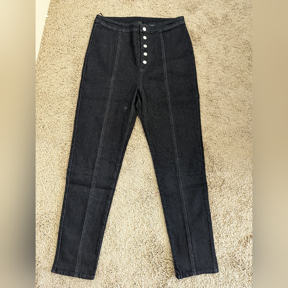 Kittenish Button Black high waist jeans